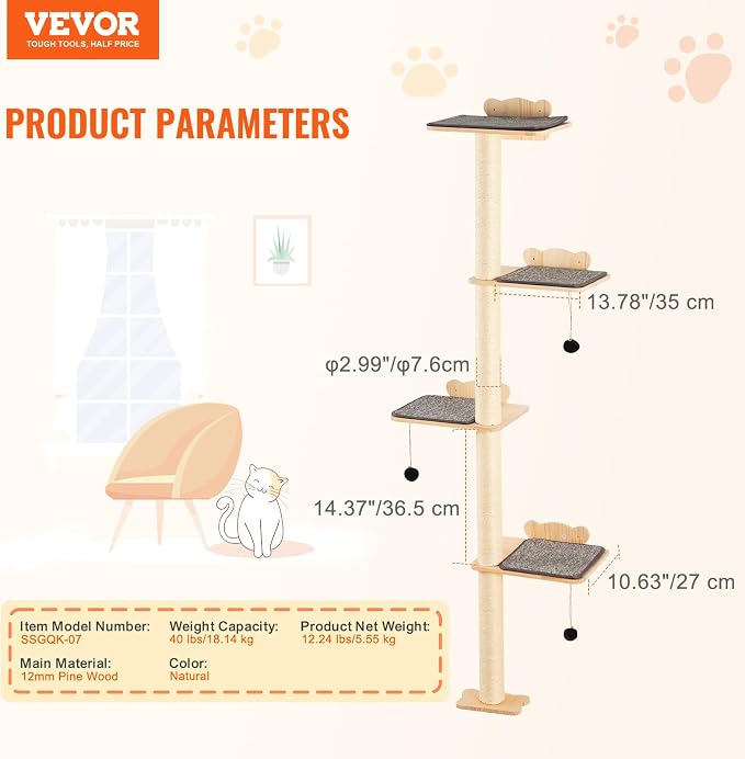 VEVOR 4 Tiers Cat Wall Furniture Set - Image 7