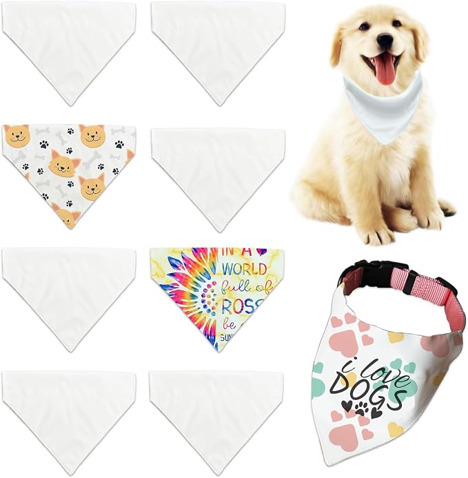 8 Packs Sublimation Blank Dog Bandana Over Collar, Pet Collar Sip-On Bandana by WindMage
