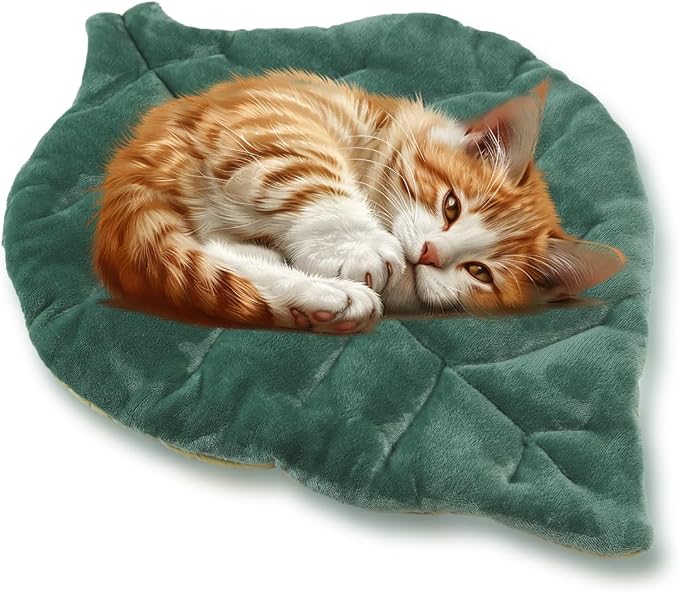 Cat Mat Self Warming Cat Bed 26"x20" Leaf Shaped Cotton Soft Warm Pet Pad by Rzxlszy