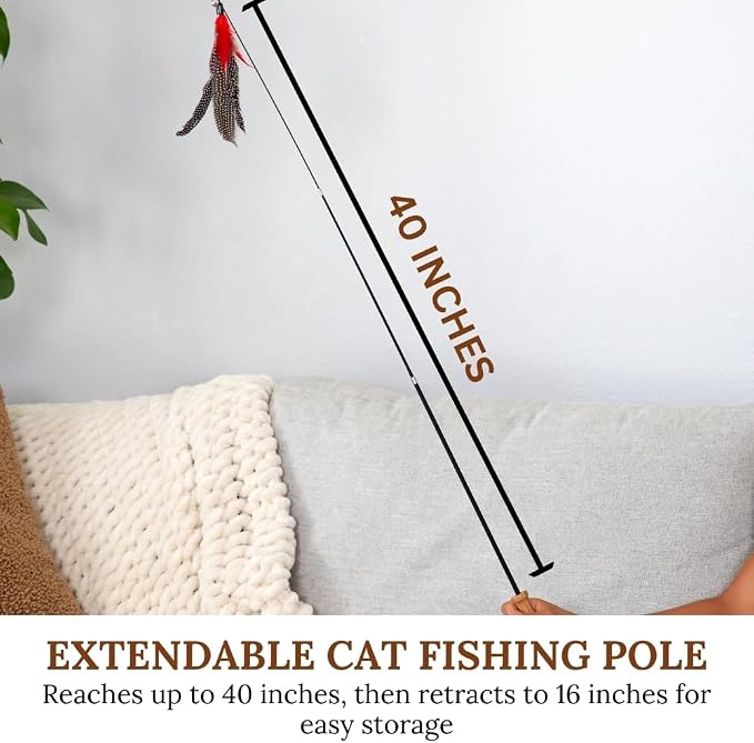 Cat Toys Set Cat Fishing Pole Retractable Wand Suction Cup & Hanging Teaser Wand - Image 3