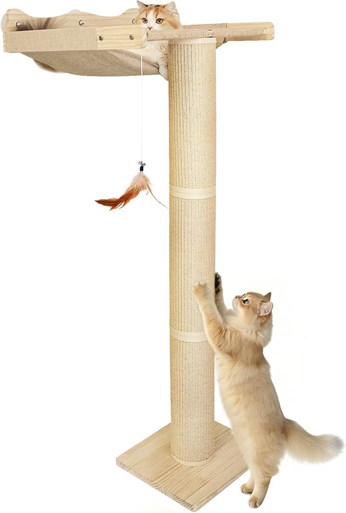 54.3" Cat Window Perch with 3 Adjustable Roman Column Sisal Scratching Posts by Famifit