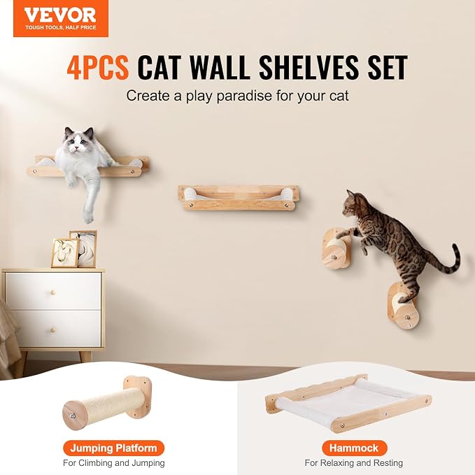 VEVOR Wall Mounted Cat Shelves, Perches - Image 2