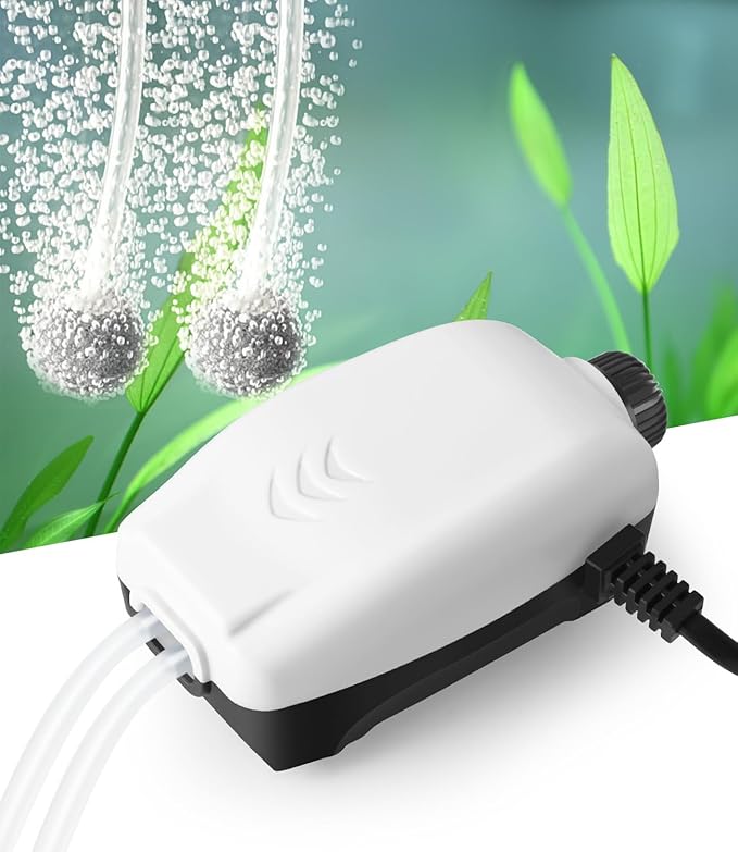 HITOP 2W Nano Whisper Aquarium Air Pump, 57GPH Adjustable Dual Outlet Fish Tank by HITOP-FocusonAquarium
