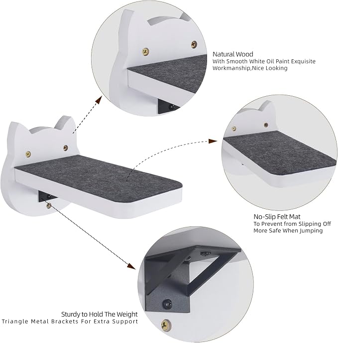 ESPETS White Painted Wooden Cat Wall Floating Steps Set of 3 - Image 2