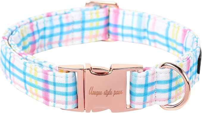 Unique style paws Dog Collar Metal Buckle Blue Pink Grid Collar Gift Durable