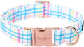 Unique style paws Dog Collar Metal Buckle Blue Pink Grid Collar Gift Durable by Uniquestylepaws
