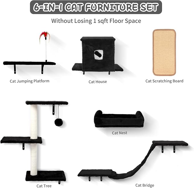 Cat Wall Shelves, 6 in 1 Cat Wall Furniture Set - Image 4