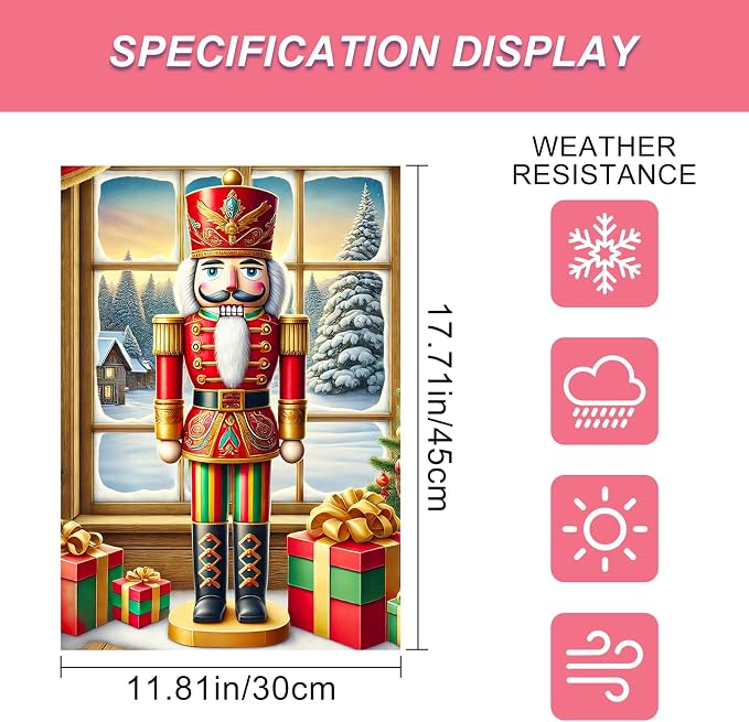 Christmas Garden Flag 12x18 Inch Nutcracker Soldier Decor Gift Box Snowy Pine - Image 3