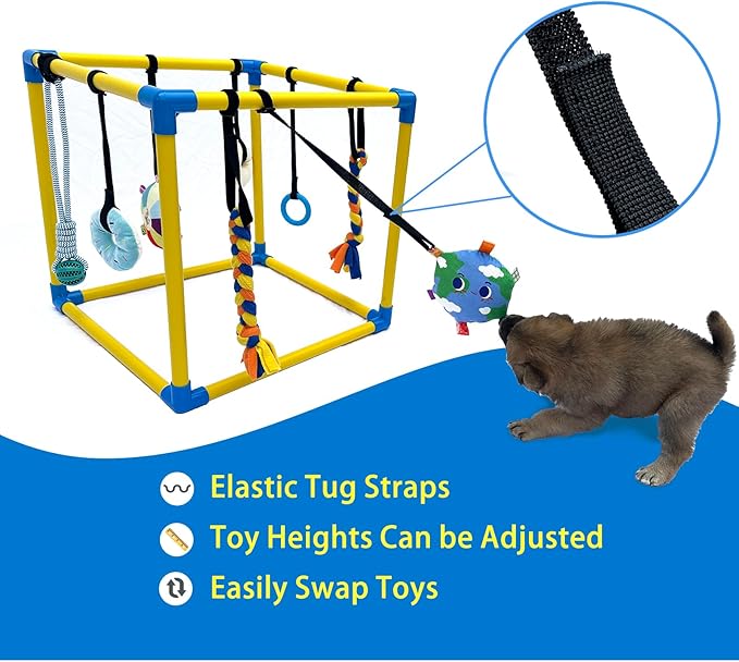 Dewonch Puppy Play Gym with 8 Hanging Toys, Small Dogs Indoor Jungle Gym - Image 2