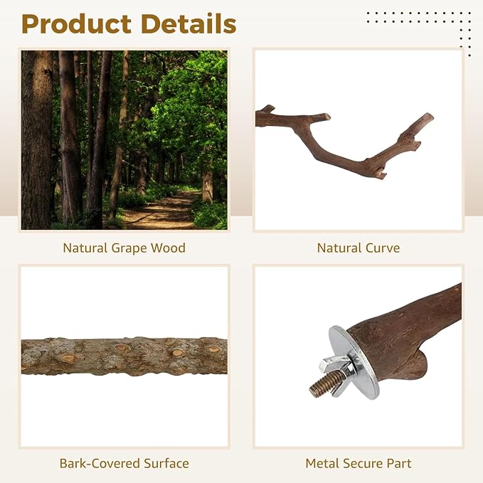 5 PCS Wood Bird Perches, Natural Grape Wood Branches - Image 3