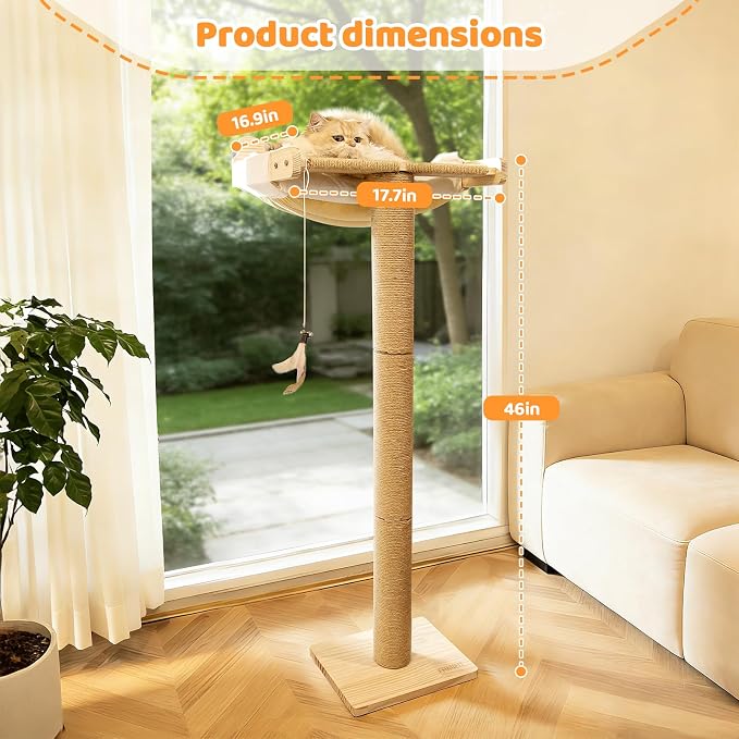 Cat Window Perch with Scratching Post, Bird Watching, Supports 45 lbs - Image 3