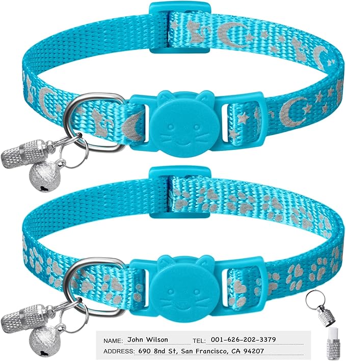 LLHK 2 Pack Breakaway Cat Collars & 2 Pcs Name Tags, Reflective Safety Kitten by LLHK