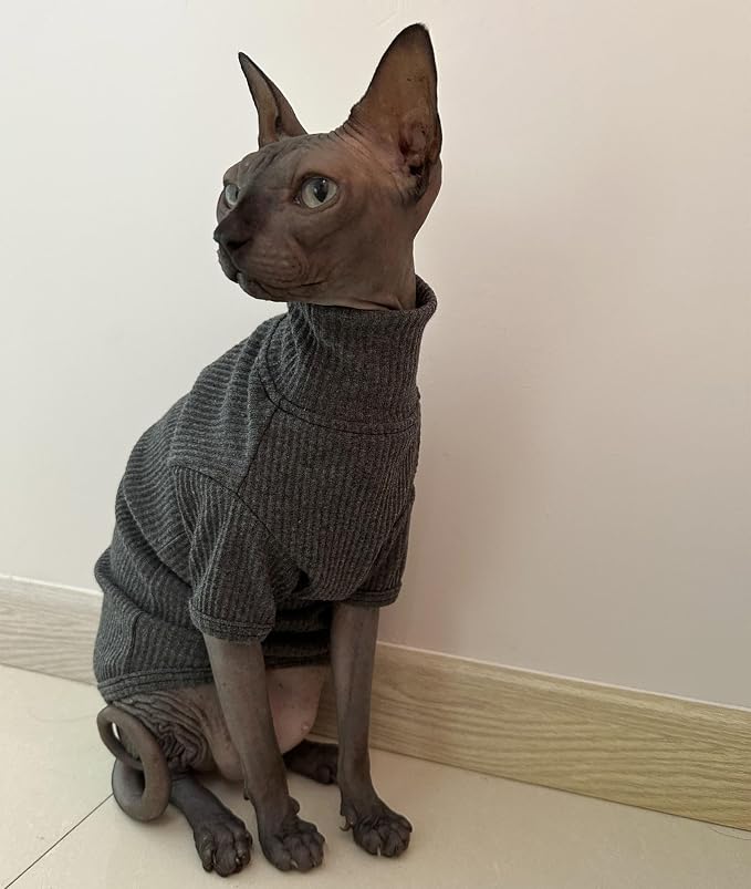 Sphynx Cats Shirt Cat Turtleneck Cotton Sweater Pullover Kitten T-Shirts - Image 2