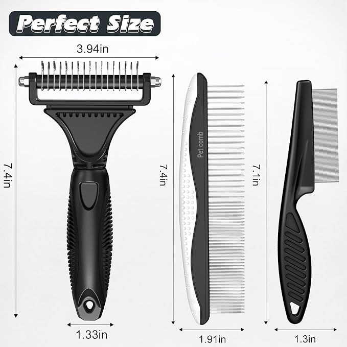 3PCS Pet Grooming Rake & Metal Comb & Flea Comb - Image 7