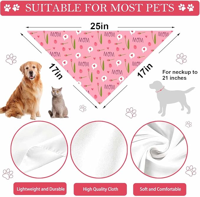 Mothers Day Dog Bandanas, 2 Pack Reversible Super Mom Pet Scarf - Image 7