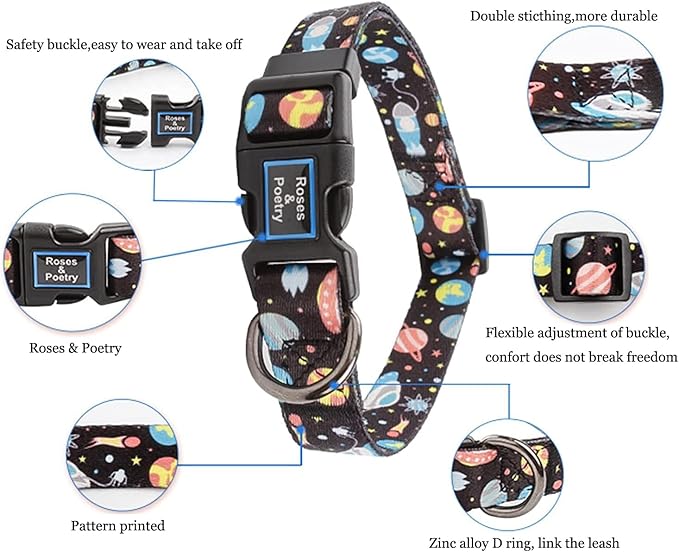 Roses&Poetry Dog Collar with Colourful Star Patterns, Adjustable Durable Puppy - Image 2