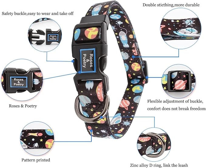 Roses&Poetry Dog Collar with Colourful Star Patterns, Adjustable Durable Puppy - Image 2