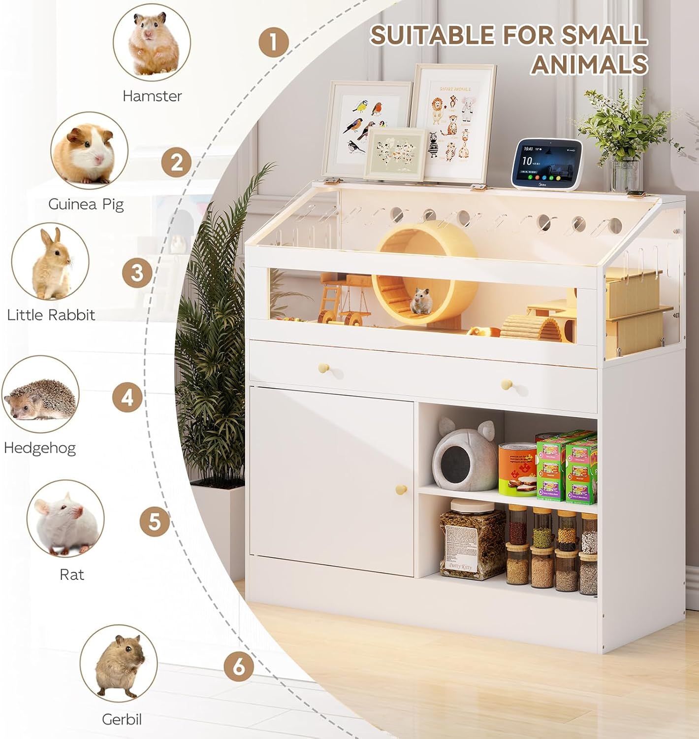 Hamster Cage with Storage Cabinet and Acrylic Panels - GlobalHabitat Supply