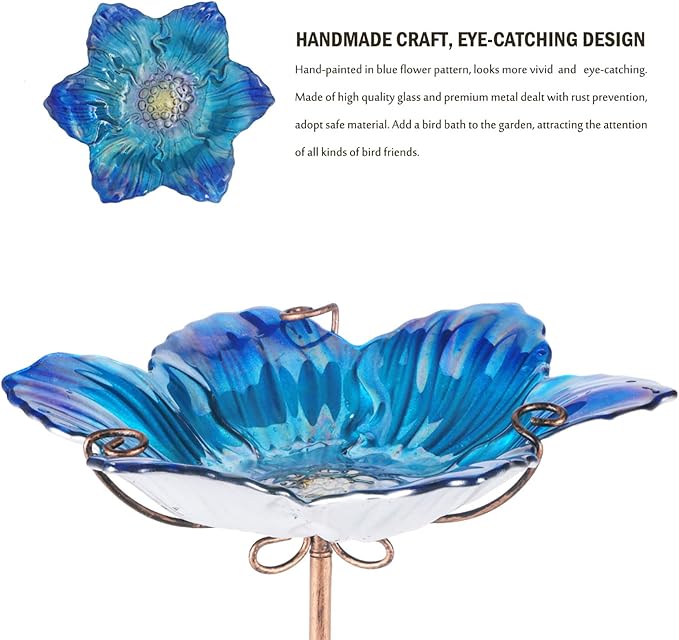 MUMTOP Bird Baths for Outdoors Glass Bird Bath Bowl Outdoor Bird Feeder Flower - Image 3