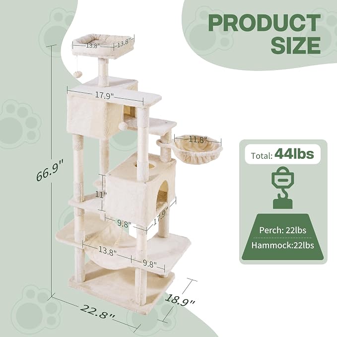 Cat Tree for Indoor Cats, 66 Inches Cat Tower - Image 3