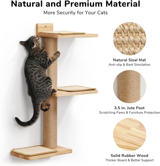 FUKUMARU Cat Wall Shelves, 3 in 1 Transformable Cats Scratching Post Wall - Image 3