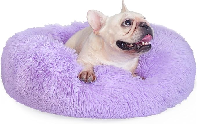 Calming Donut Dogs Beds for Small Dogs Washable, 23inch Plush Round Pet Bed for by nononfish