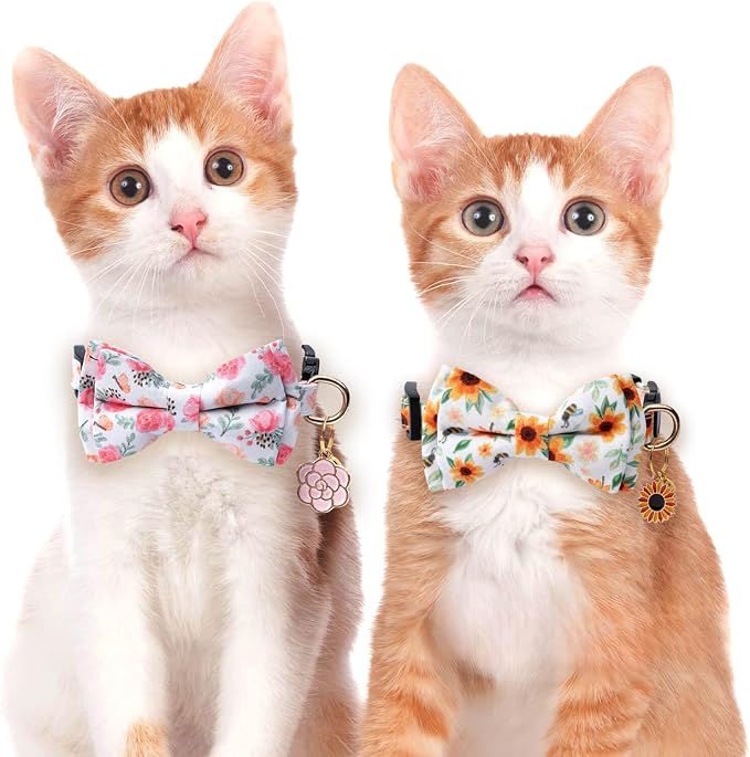 2 Pack Cotton Cat Collar with Bow Tie and Bell - Image 6