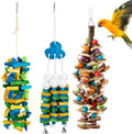 3 Pcs Extra Large Bird Parrot Toy Multicolored Natural Wooden Parrot Cage by Seenelling