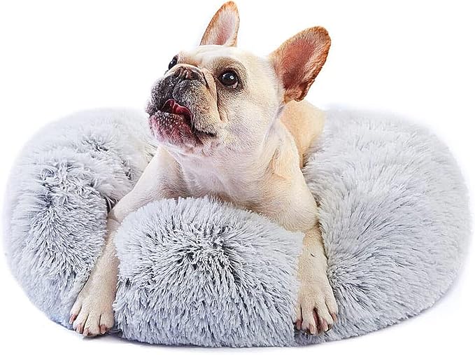 Calming Donut Dogs Beds for Small Dogs Washable, 23inch Plush Round Pet Bed for by nononfish