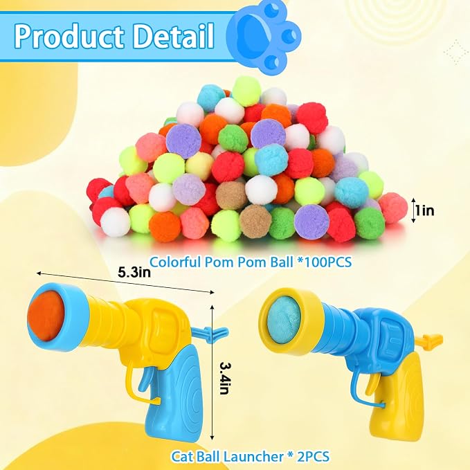 Mity rain 102PCS Cat Ball Launchers & Pom Pom Balls Interactive Cat Toy Set – - Image 6