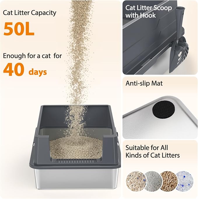 FURTIME XXXL Extra Large Stainless Steel Litter Box - Image 5