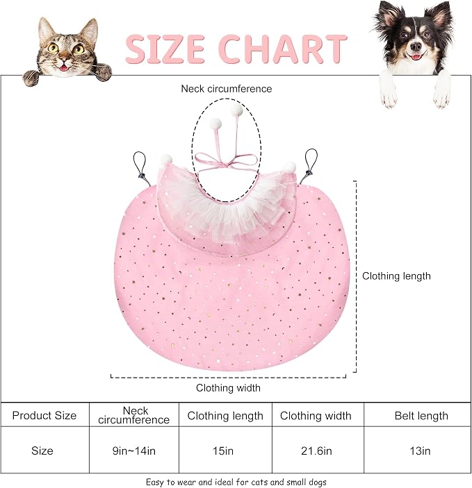 KOUPA Pet Wedding Costume for Cat Small Dogs, Sparkly Cat Clothes Tulle Cloak - Image 4