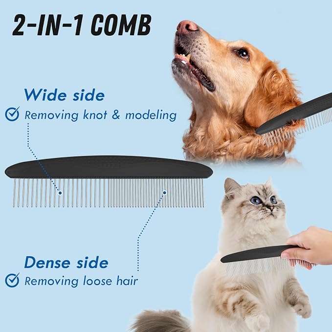 Pet Grooming Combo: Undercoat Rake, Dematting Deshedding Brush - Image 3