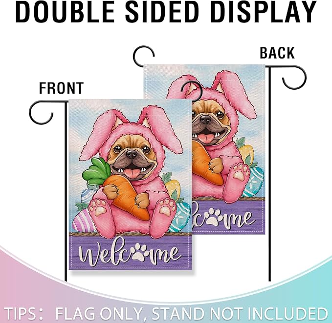 Artofy Welcome Easter Bunny Dog Small Decorative Garden Flag, French Bulldog - Image 3