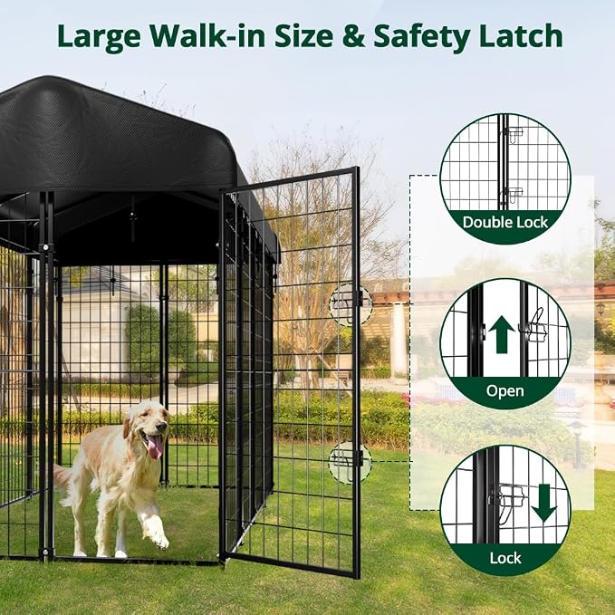 Dog Kennel Outside with Roof, Heavty Duty Welded Dog Crate Playpen with - Image 4