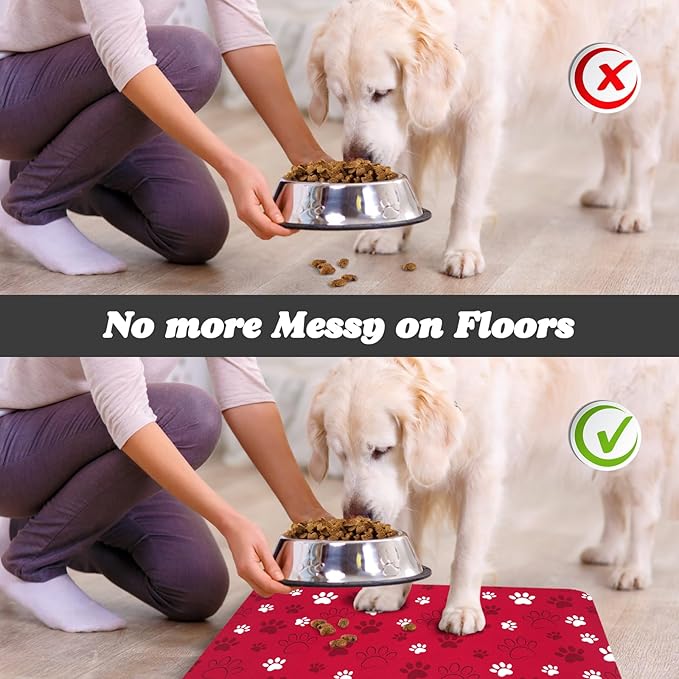 Dog Food Mat, Absorbent Water Bowl Mats Cat Pet Feeding Placemats Red 12 * 20 - Image 5