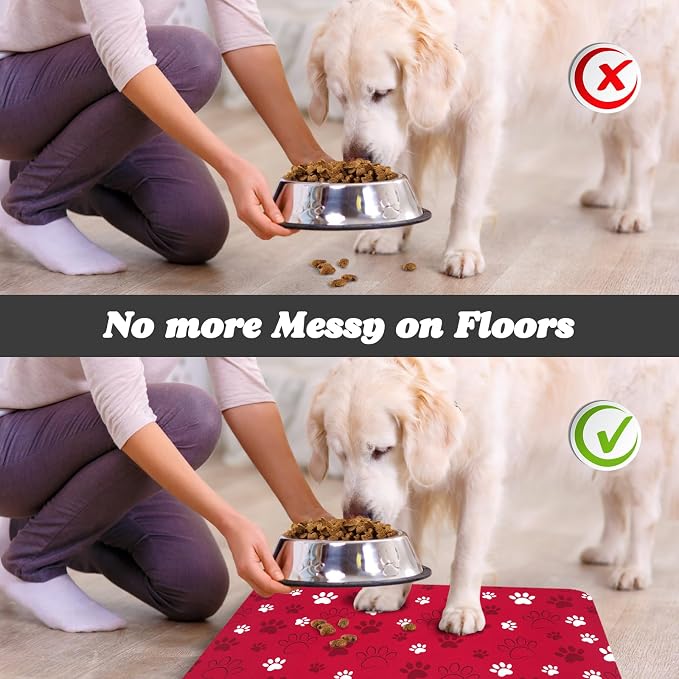 Dog Food Mat, Absorbent Water Bowl Mats Cat Pet Feeding Placemats Red 17 * 30 - Image 5