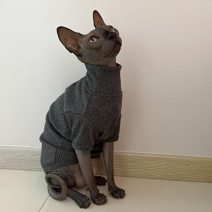 Sphynx Cats Shirt Cat Turtleneck Cotton Sweater Pullover Kitten T-Shirts - Image 5