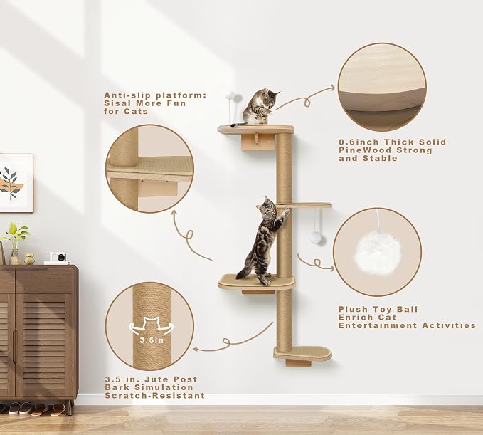 Cat Wall Shelves & Climber for Kittens – 4-Level Wall Mounted Cat Tree - Image 3