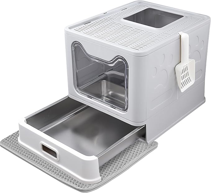 Enclosed Cat Litter Box with Lid Top Exit Covered Metal Stainless Steel Litter by Unknown
