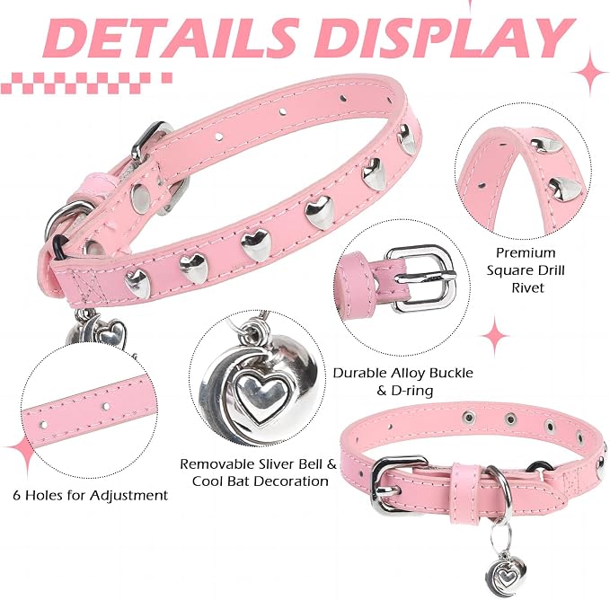EXPAWLORER Leather Cat Collar for Girl Boy Valentine's Day - Image 3