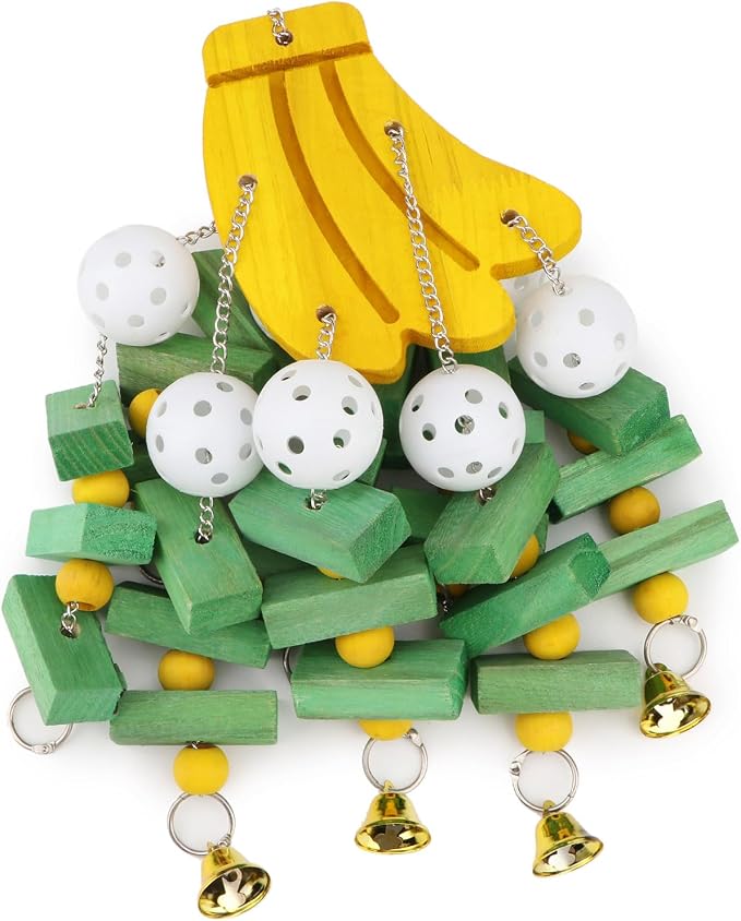 Hypeety Large Parrot Hanging Swing Toy Bells Chew Toy Colorful Hanging Wood - Image 3