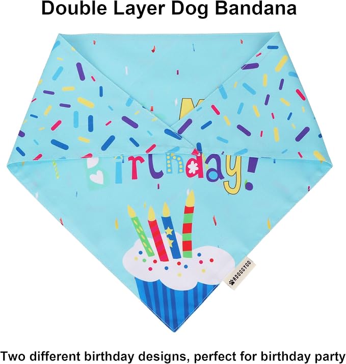 ADOGGYGO Dog Birthday Bandana Scarf and Blue Boy Puppy Birthday Party Hat - Image 3