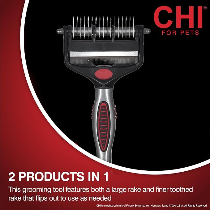 CHI for Dogs 2 in 1 Dematting and Deshedding Rake, Dual Head Dog Grooming Tool - Image 3