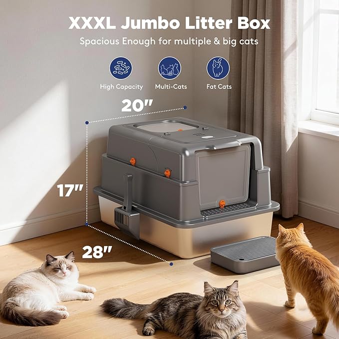 FURTIME XXXL Extra Large Stainless Steel Litter Box - Image 2