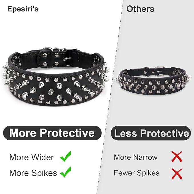 Epesiri Adjustable Wide Spiked Dog Collar, Mushroom Rivet PU Leather Cat Dog - Image 4
