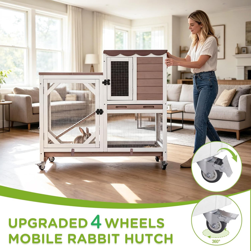 Gutinneen 2-Story Rabbit Hutch with Leak-Proof Trays, 39.3" - GlobalHabitat Supply