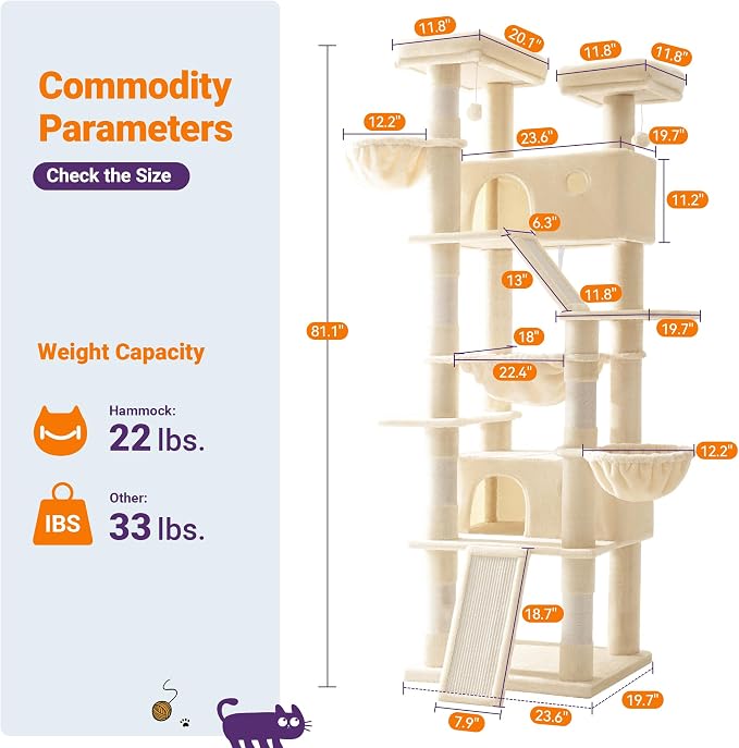 Allewie 81 Inches Tall Cat Tree/Multi-Level Large Climbing Tree House and Towers - Image 3