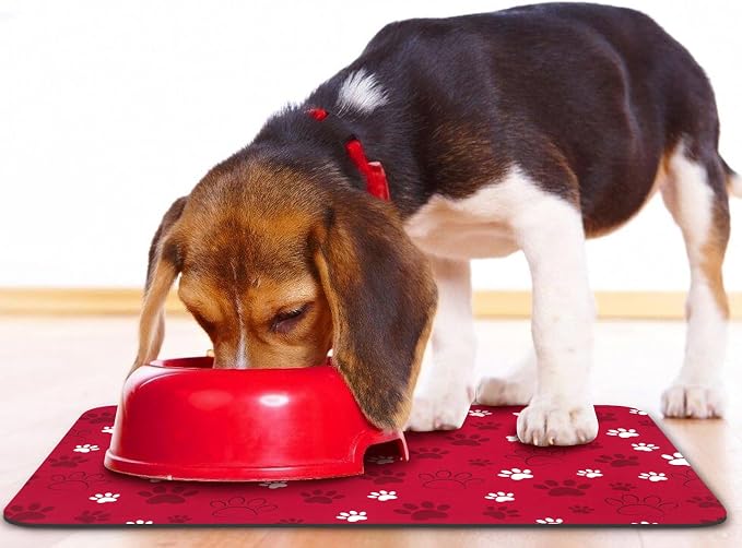 Dog Food Mat, Absorbent Water Bowl Mats Cat Pet Feeding Placemats Red 17 * 30 - Image 6