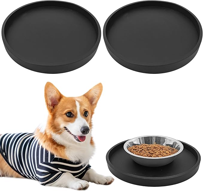 BNOSDM 2 PCS Dog Feeding Mat Black Silicone Pet Food Mats Waterproof by BNOSDM